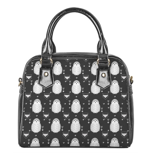 Cute White And Grey Owl Pattern Print Shoulder Handbag