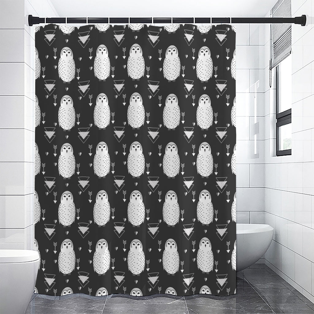Cute White And Grey Owl Pattern Print Shower Curtain