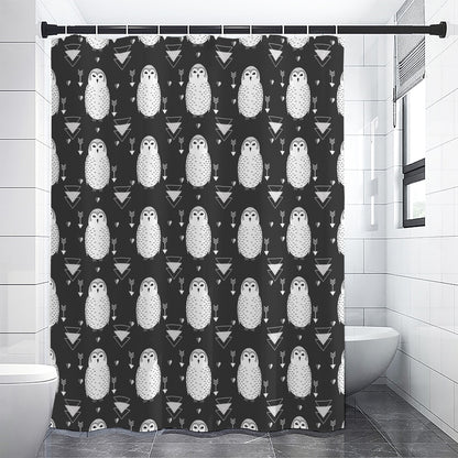 Cute White And Grey Owl Pattern Print Shower Curtain