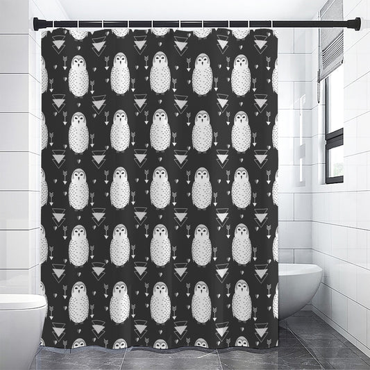 Cute White And Grey Owl Pattern Print Shower Curtain