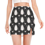 Cute White And Grey Owl Pattern Print Side Slit Mini Skirt