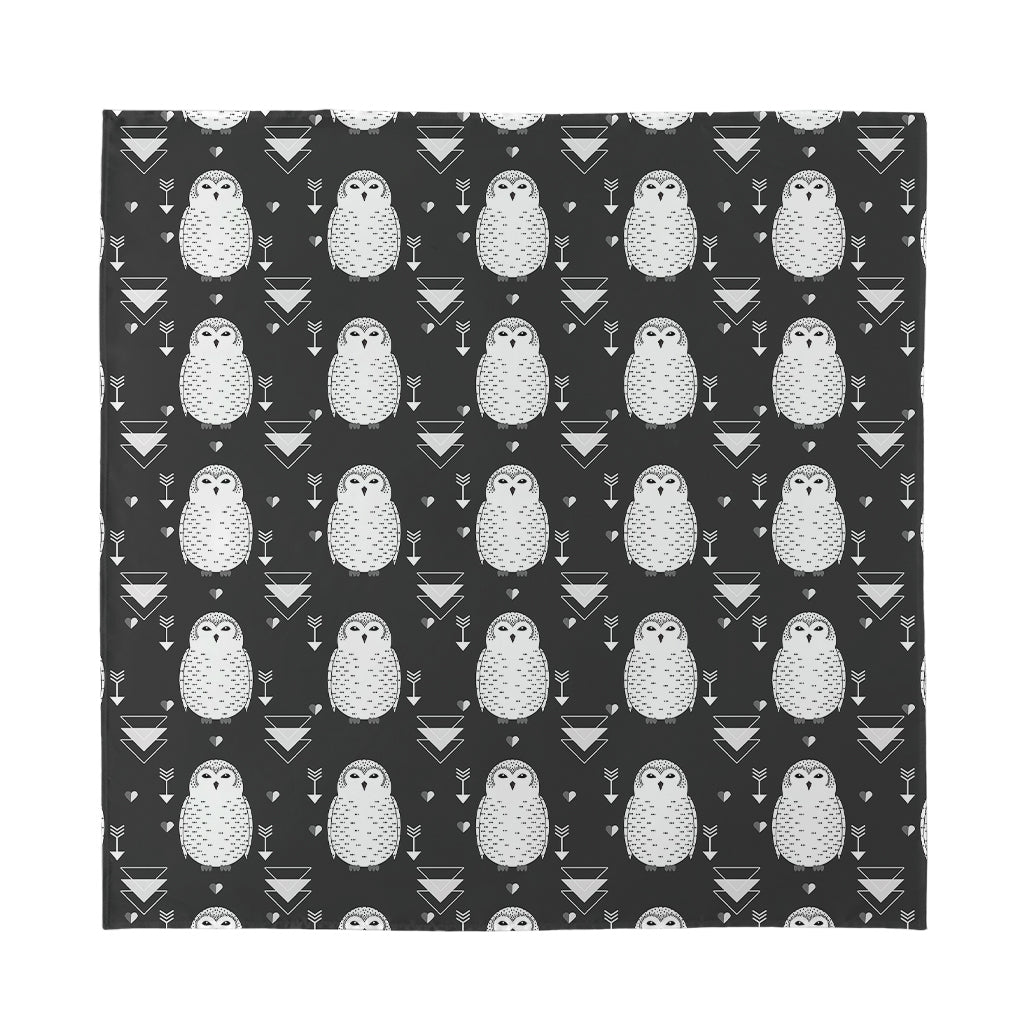 Cute White And Grey Owl Pattern Print Silk Bandana