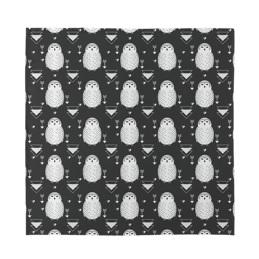 Cute White And Grey Owl Pattern Print Silk Bandana