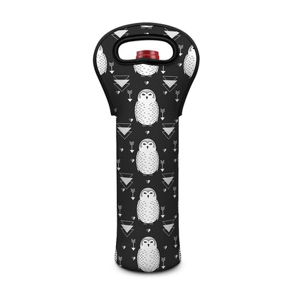 Cute White And Grey Owl Pattern Print Single Neoprene Wine Tote