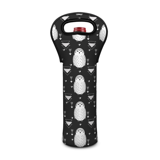 Cute White And Grey Owl Pattern Print Single Neoprene Wine Tote