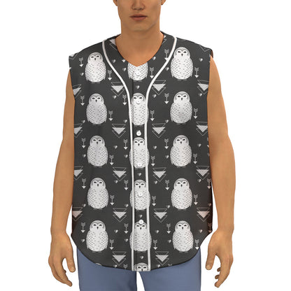 Cute White And Grey Owl Pattern Print Sleeveless Baseball Jersey