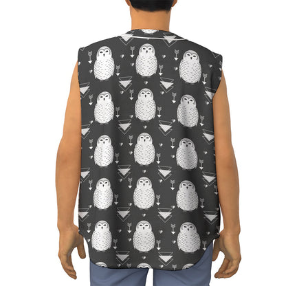 Cute White And Grey Owl Pattern Print Sleeveless Baseball Jersey
