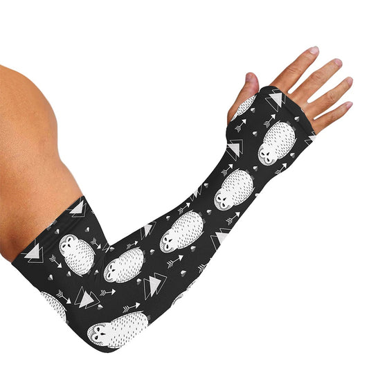 Cute White And Grey Owl Pattern Print Sun Protection Arm Sleeves