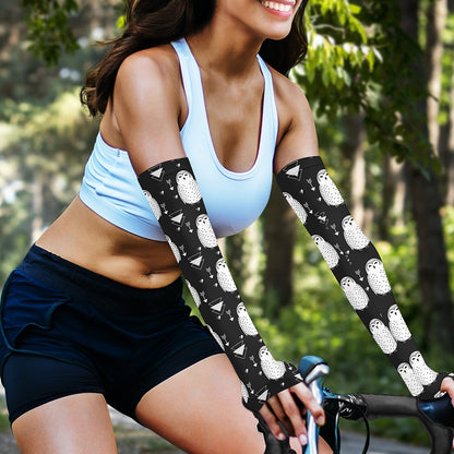 Cute White And Grey Owl Pattern Print Sun Protection Arm Sleeves