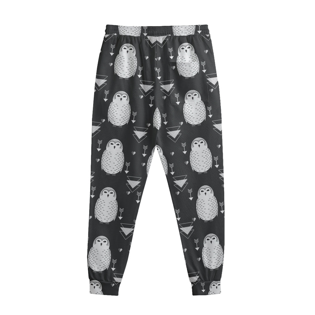 Cute White And Grey Owl Pattern Print Sweatpants