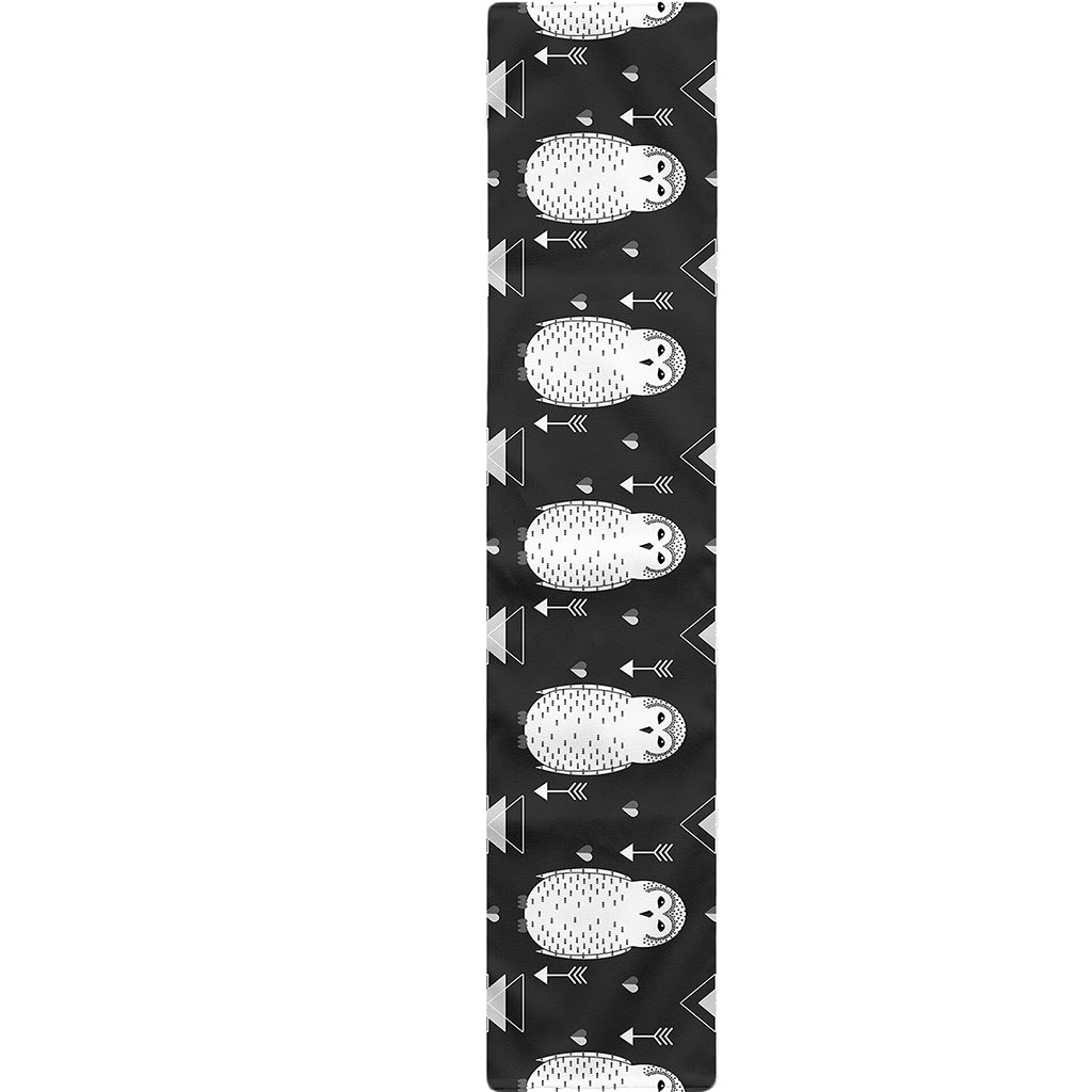 Cute White And Grey Owl Pattern Print Table Runner