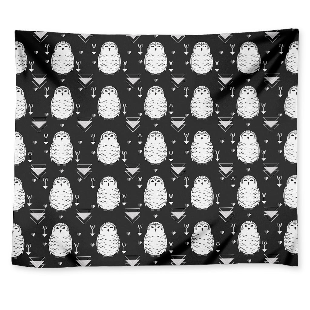 Cute White And Grey Owl Pattern Print Tapestry