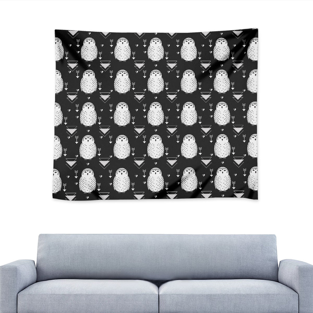 Cute White And Grey Owl Pattern Print Tapestry