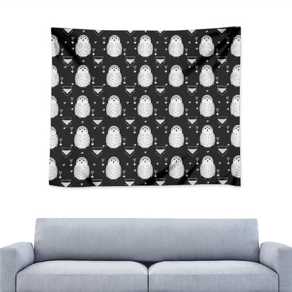 Cute White And Grey Owl Pattern Print Tapestry