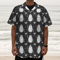 Cute White And Grey Owl Pattern Print Textured Short Sleeve Shirt