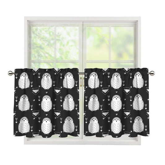 Cute White And Grey Owl Pattern Print Tier Curtains