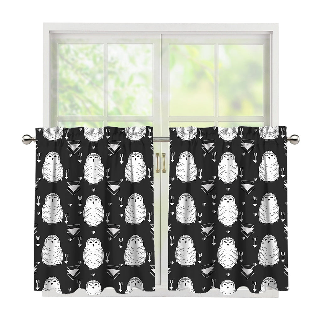 Cute White And Grey Owl Pattern Print Tier Curtains