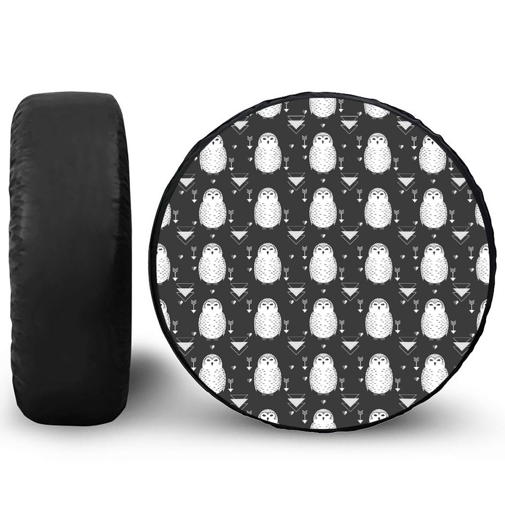 Cute White And Grey Owl Pattern Print Tire Cover