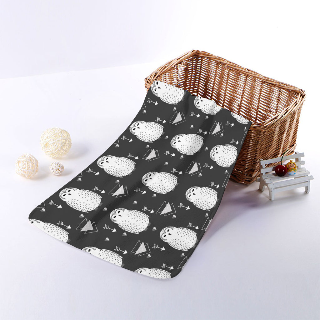Cute White And Grey Owl Pattern Print Towel