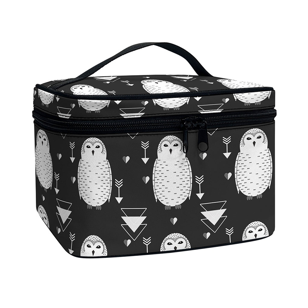 Cute White And Grey Owl Pattern Print Travel Makeup Bag