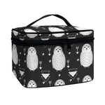 Cute White And Grey Owl Pattern Print Travel Makeup Bag
