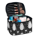 Cute White And Grey Owl Pattern Print Travel Makeup Bag