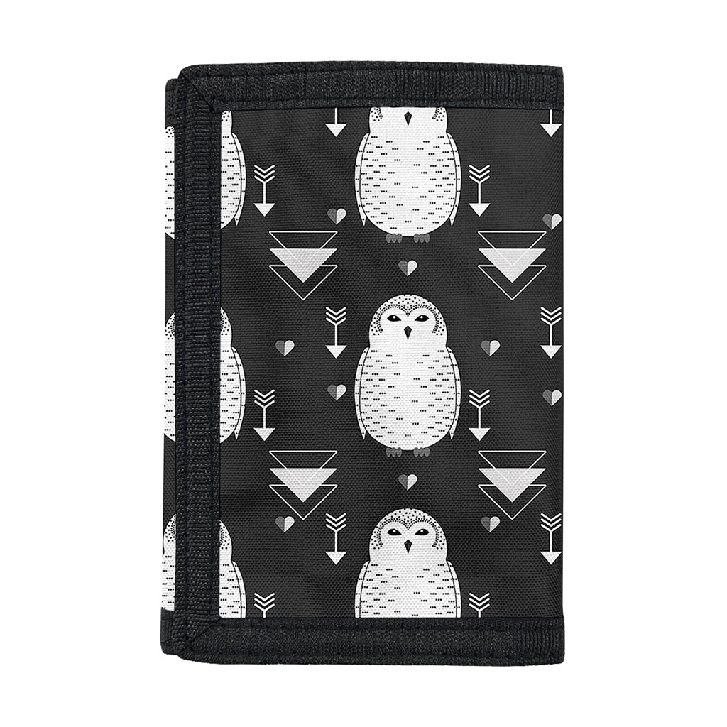 Cute White And Grey Owl Pattern Print Trifold Wallet