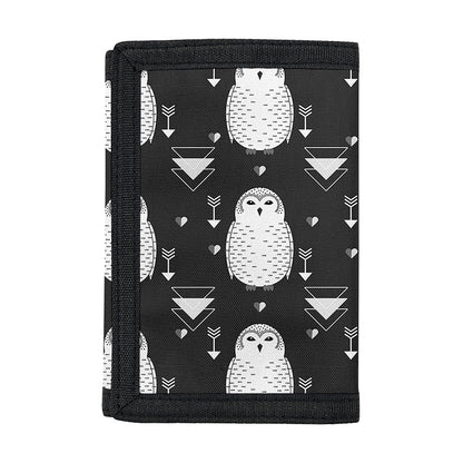 Cute White And Grey Owl Pattern Print Trifold Wallet