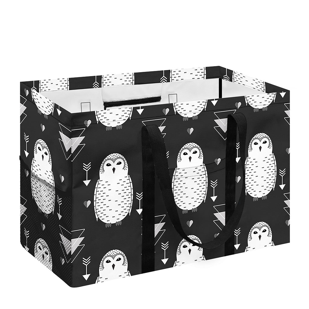 Cute White And Grey Owl Pattern Print Utility Tote Bag