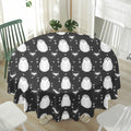 Cute White And Grey Owl Pattern Print Waterproof Round Tablecloth