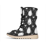 Cute White And Grey Owl Pattern Print Winter Boots