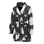 Cute White And Grey Owl Pattern Print Women's Bathrobe