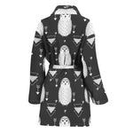 Cute White And Grey Owl Pattern Print Women's Bathrobe