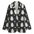 Cute White And Grey Owl Pattern Print Women's Blazer