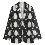 Cute White And Grey Owl Pattern Print Women's Blazer