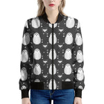 Cute White And Grey Owl Pattern Print Women's Bomber Jacket