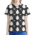 Cute White And Grey Owl Pattern Print Women's Polo Shirt