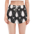 Cute White And Grey Owl Pattern Print Women's Split Running Shorts