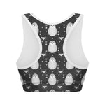 Cute White And Grey Owl Pattern Print Women's Sports Bra