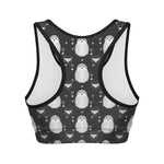 Cute White And Grey Owl Pattern Print Women's Sports Bra