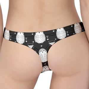 Cute White And Grey Owl Pattern Print Women's Thong