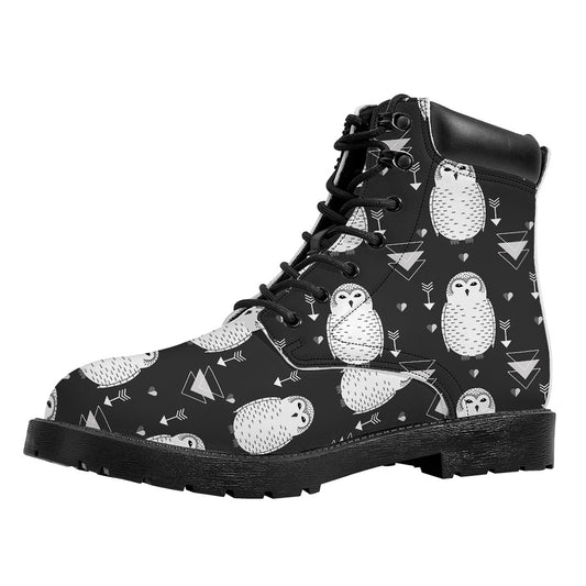 Cute White And Grey Owl Pattern Print Work Boots