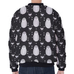 Cute White And Grey Owl Pattern Print Zip Sleeve Bomber Jacket