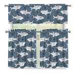 Cute White Shark Pattern Print 3 Piece Kitchen Curtains