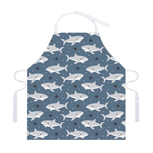 Cute White Shark Pattern Print Adjustable Apron