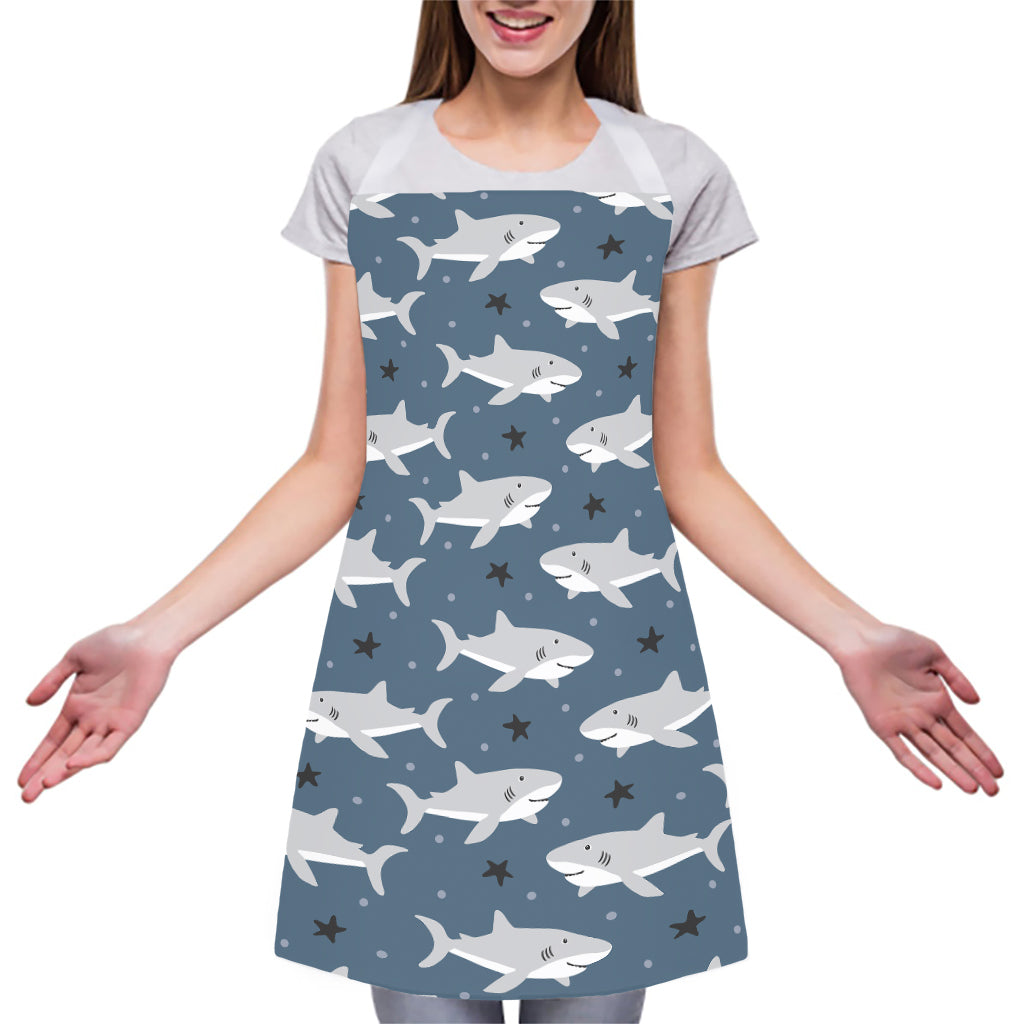 Cute White Shark Pattern Print Adjustable Apron