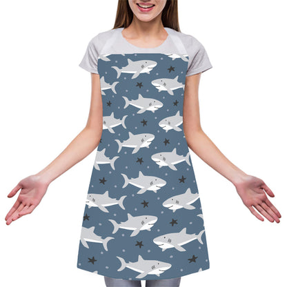 Cute White Shark Pattern Print Adjustable Apron