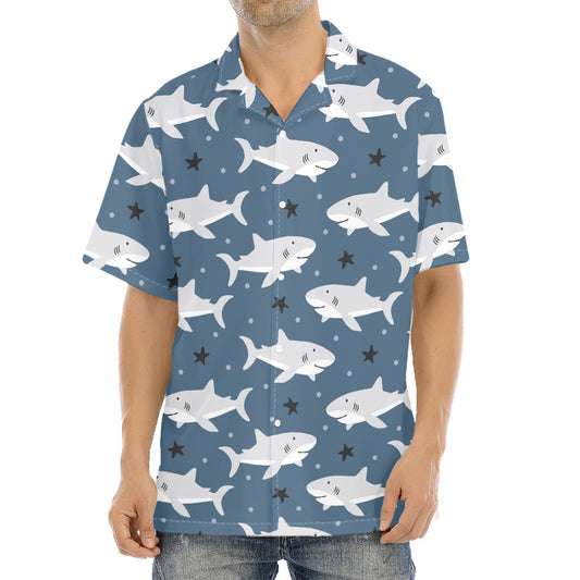 Cute White Shark Pattern Print Aloha Shirt