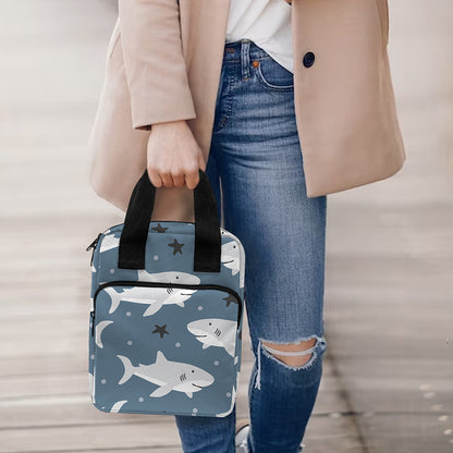 Cute White Shark Pattern Print Bible Tote Bag