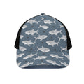 Cute White Shark Pattern Print Black Mesh Trucker Hat